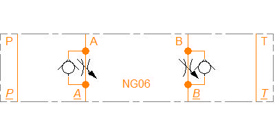 Blok, Sandwich, NG10, 2 x T-16A, A+B-port, Stål